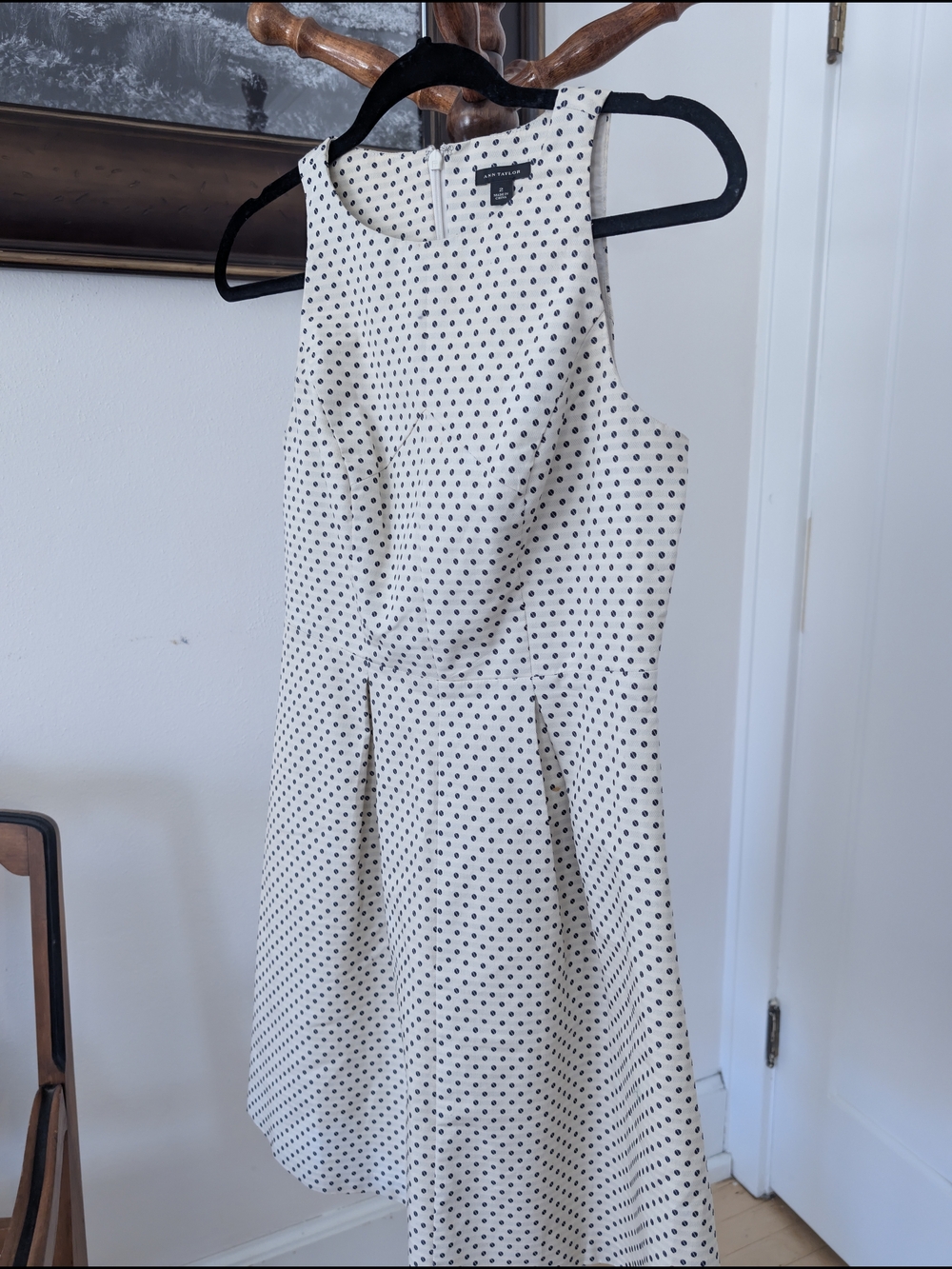 Ann Taylor Cream Dress with Black Polka Dots